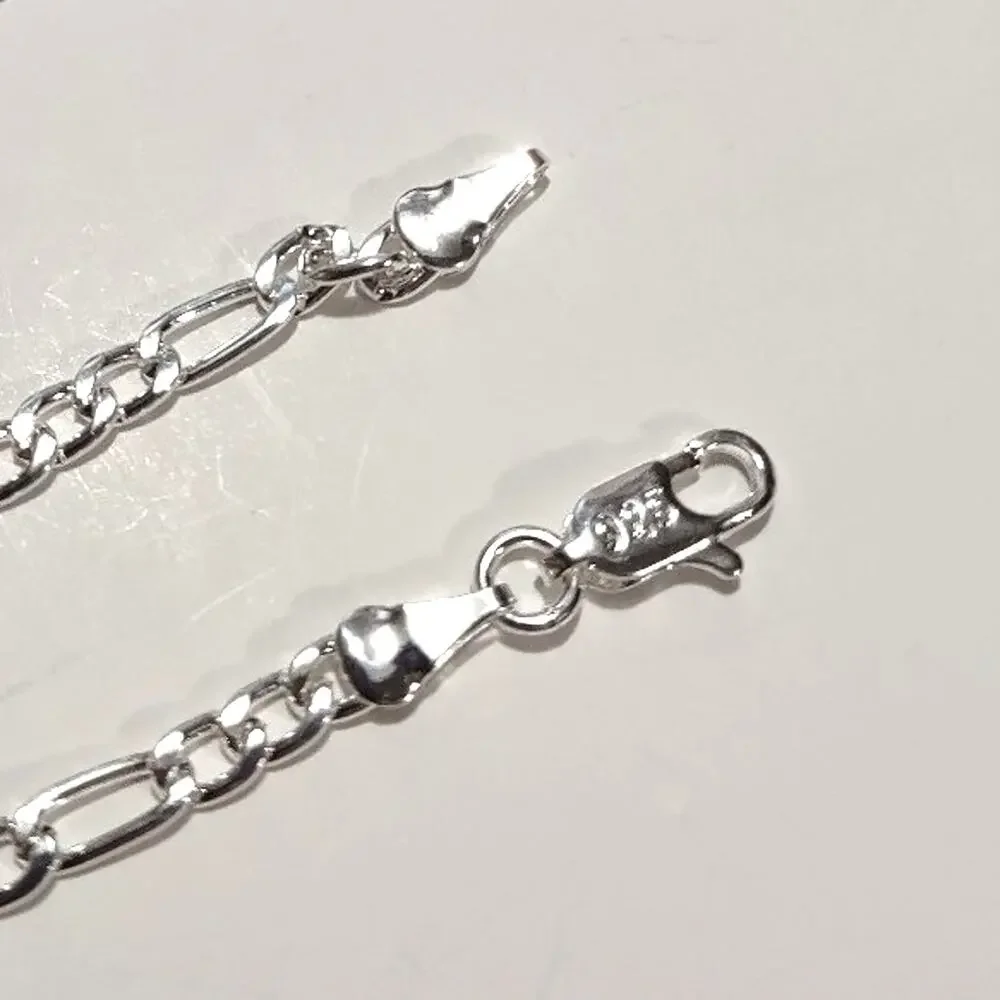 925 Silver Plated Bracelet Figaro Chain Valentines Christmas Birthday Gift - NEW